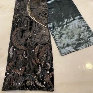 Georgia von Etzdorf 70” velvet Black and silver/blue Embellished Scarf.